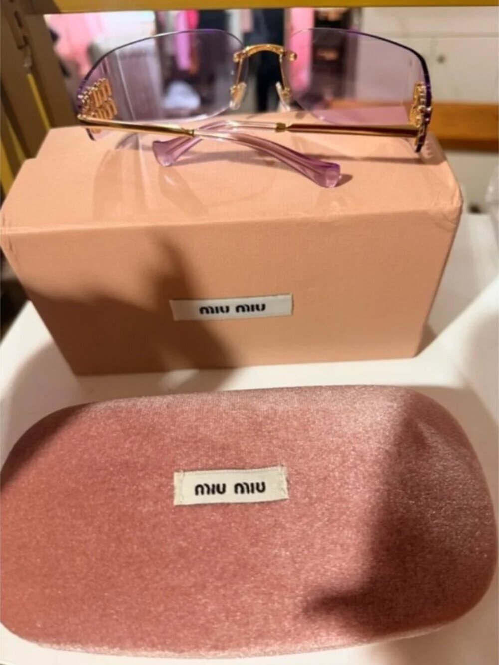 Miu Miu Lavender Rimless Sunglasses with Gold Hardware - Picture 5 of 7